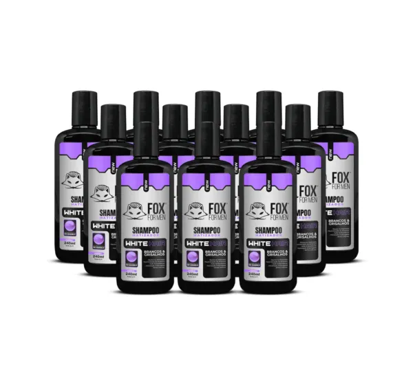 SHAMPOO MATIZADOR WHITE HAIR 240ml - 12 UNIDADES - FOX FOR MEN SHAMPOO MATIZADOR WHITE HAIR 240ml - 12 UNIDADES - FOX FOR MEN