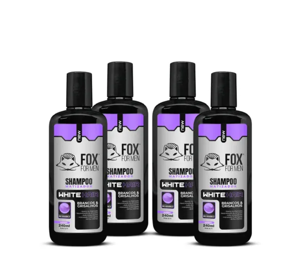 SHAMPOO MATIZADOR WHITE HAIR 240ml - 04 UNIDADES - FOX FOR MEN SHAMPOO MATIZADOR WHITE HAIR 240ml - 04 UNIDADES - FOX FOR MEN