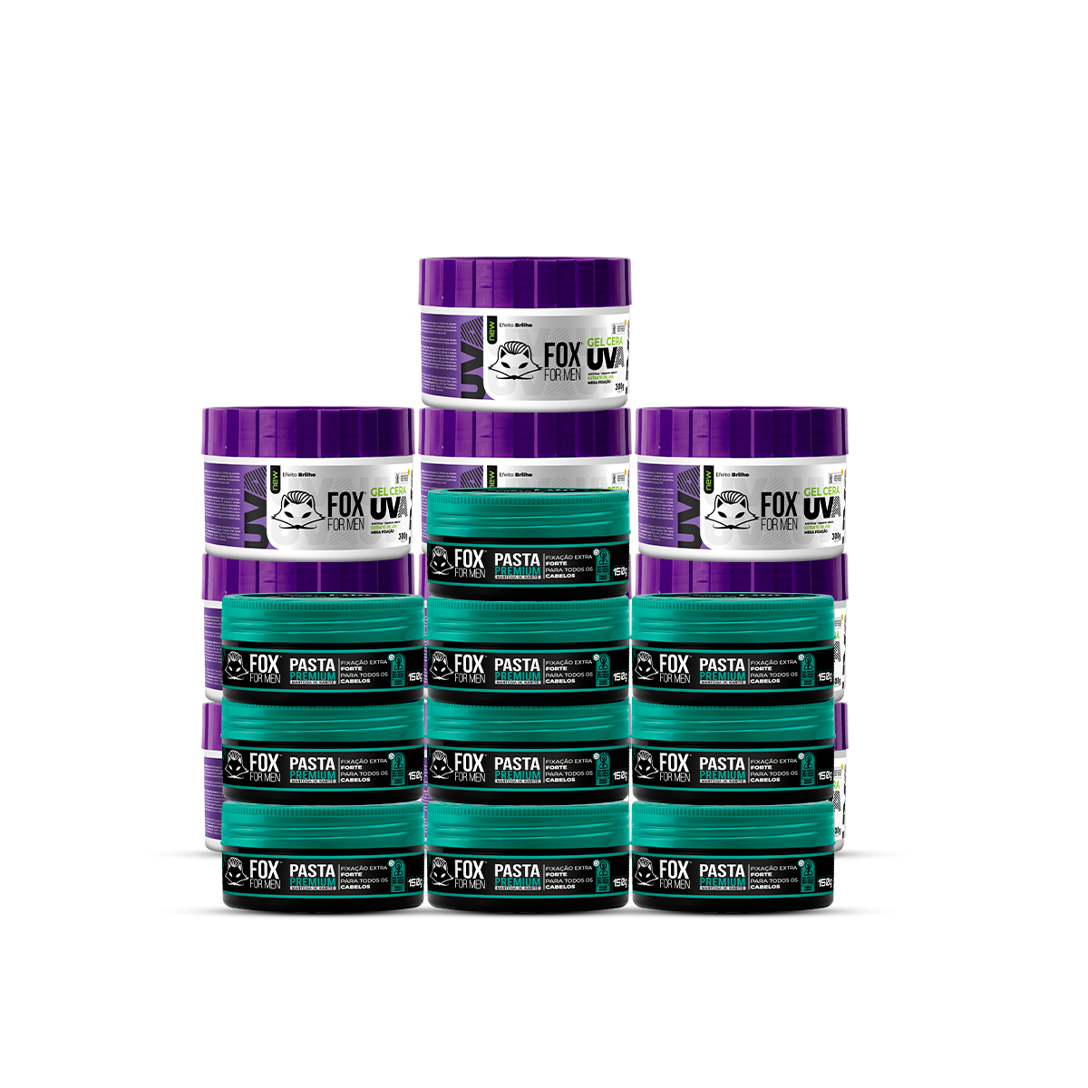 KIT 10 GEL CERA UVA 300G + 10 PASTA PREMIUM 150G FOX FOR MEN - FOX