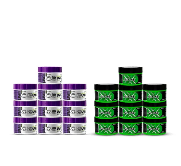 KIT 10 GEL CERA UVA 300G + 10 GEL MEGA STONE 250G FOX FOR MEN KIT 10 GEL CERA UVA 300G + 10 GEL MEGA STONE 250G FOX FOR MEN