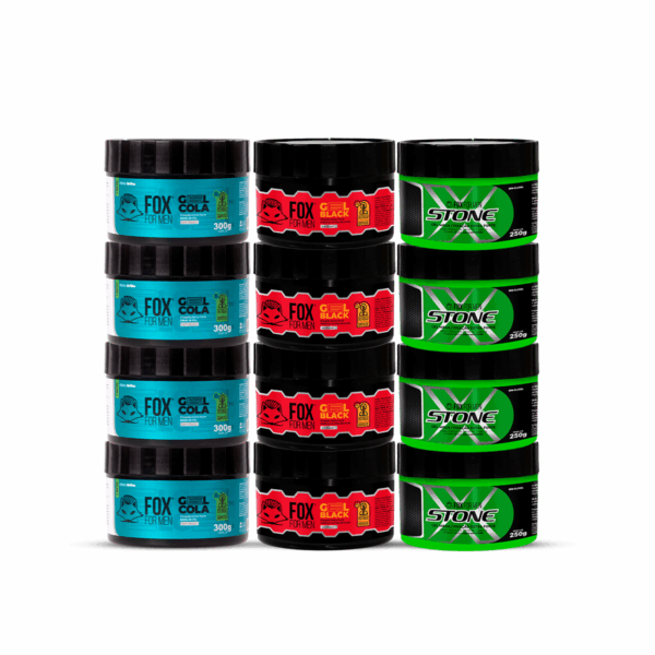 フェイスジェル・ゲル coquelicot KIT 12 GEL COLA STONE E BLACK - 4 UNID DE CADA - FOX FOR MEN