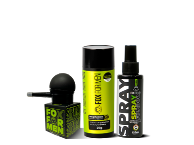 combo maquiagem preta e spray fixador (2) FIBRA CAPILAR PRETA + SPRAY FIXADOR + APLICADOR